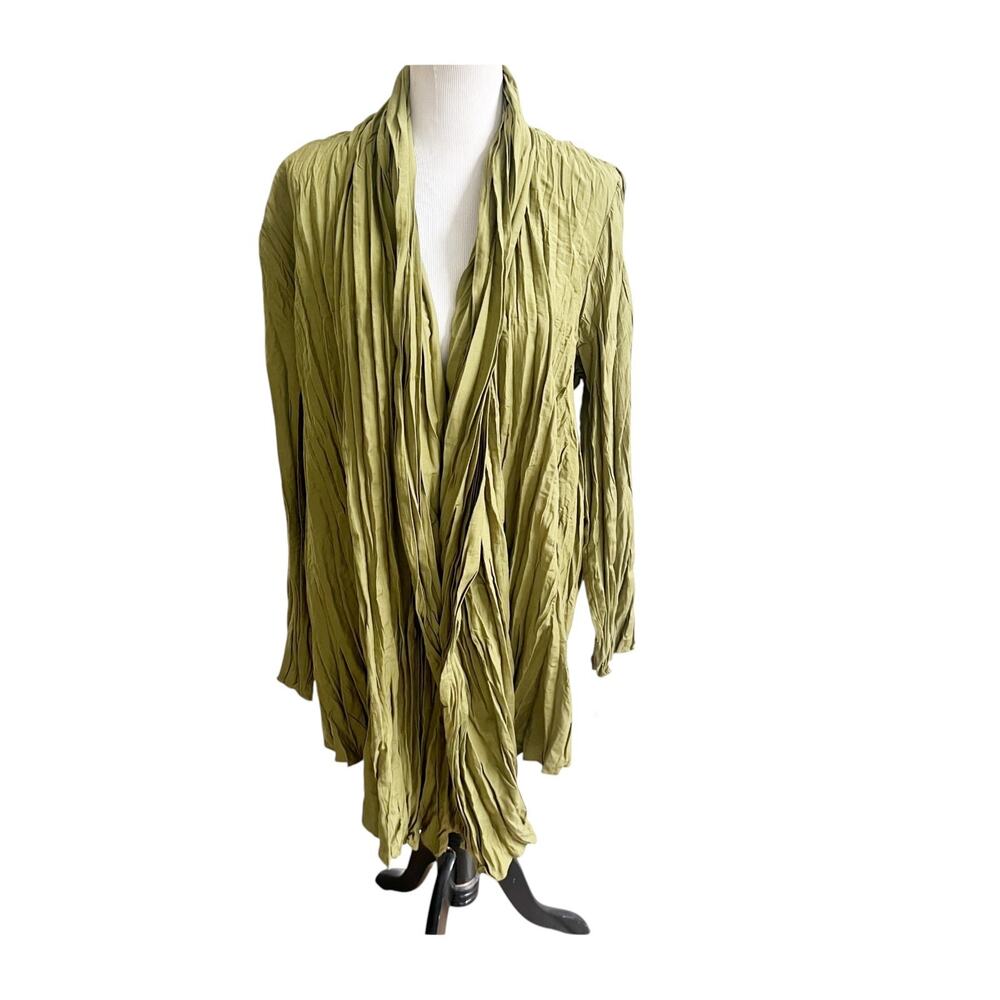 Jones New York Cardigan Women's Green 3X Crinkle Long Sleeve Open-Front Duster